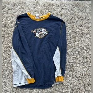 Reebok Nashville Preds Hockey Blue and White Long Sleeve Tee Vintage